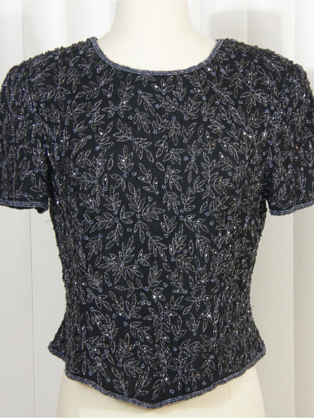 Vintage Papell Boutique Black Hand Beaded Evening Top | Size L